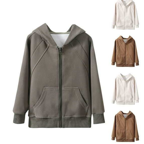 TAGOLD Kids Outerwear Coats Jackets for Kids Solid Knit Long Sleeve Hooded Unisex Sporty Casual Kids Winter Hoodie Jacket