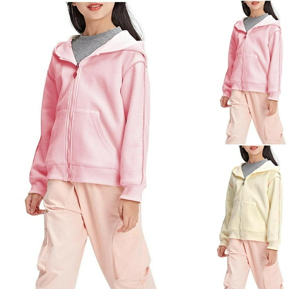 TAGOLD Kids Outerwear Coats Knit Hooded Jacket 3-15Y Zip Pocket Sports Top for Girls Boys Big Kids Winter Warm Outerwear