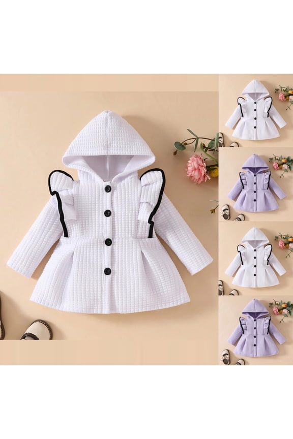 Kids Outerwear Jackets Coats Kids Winter Coat Solid Long Sleeve Hooded Ruffled Thickened Toddler Winter Outerwear Jacket