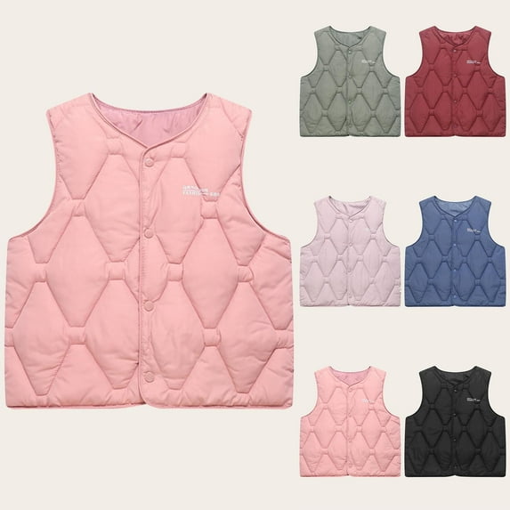 TAGOLD Kids Outerwear Jackets Sleeveless 7-15Y Fashion Button Warm Non Hooded Jacket for Big Kids Boys Girls Winter Outerwear