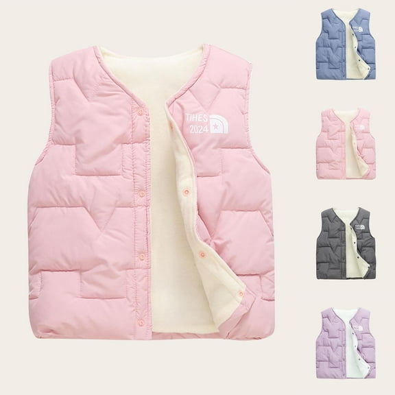 TAGOLD Kids Outerwear Jackets Tihes Sleeveless 2-15Y Button Fleece Lined Non Hooded Warm Jacket for Big Kids Boys Girls Winter