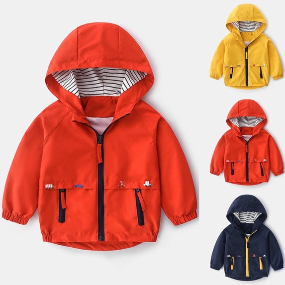 TAGOLD Kids Puffer Jacket 1-8Y Print Car Raincoat Long Sleeve Hooded Zip Pocket for Kids Winter