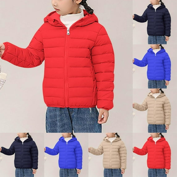 TAGOLD Kids Puffer Jacket 3 - 16 Year Solid Lightweight Long - Sleeve Hooded Casual Coat