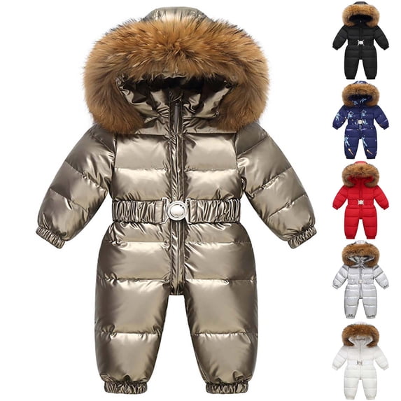 TAGOLD Kids Puffer Jacket Boys Girls Long Sleeve Hooded Thickened Outdoor Ski Winter One-Piece Outerwear