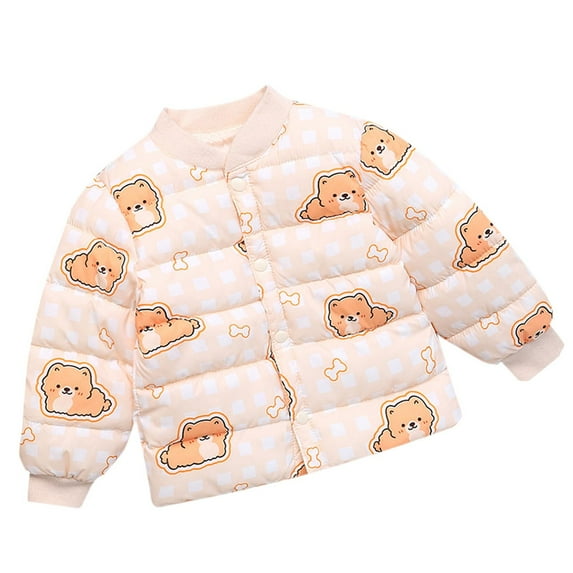 TAGOLD Kids Puffer Jacket Kids Winter Coat Unisex Toddler Kids Winter Print Unhooded Long Sleeve Padded Puffer Coat for Boys Girls