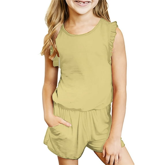 TAGOLD Kids Sets, Toddler Baby Girl Comfortable Color Sleeveless Cotton T-shirt Shorts Set