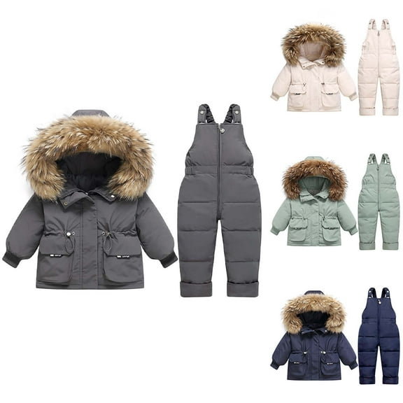 TAGOLD Kids Toddler Casual 2 Piece Outfits Set,Boys Girls Long Sleeve Winter Sets,1-3 Year Old Boys And Girls Kids Winter Thick Detachable Crotch Overalls Two-piece Down Jacket,90