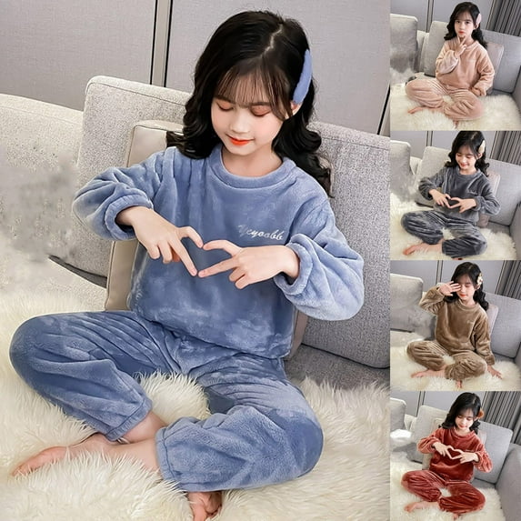 TAGOLD Kids Toddler Casual 2 Piece Outfits Set,Boys Girls Long Sleeve Winter Sets,Children's Flannel Sleepwear Set Long Pants Thickened Home Clothes Set,9 Years