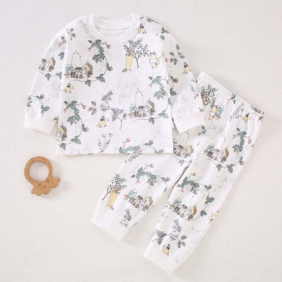 TAGOLD Kids Toddler Casual 2 Piece Outfits Set,Boys Girls Long Sleeve Winter Sets,Children's Printed Home Two-piece Long Sleeved Round Neck Top/shirt Set,3 Years