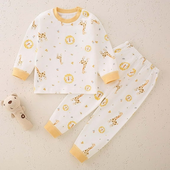 TAGOLD Kids Toddler Casual 2 Piece Outfits Set,Boys Girls Long Sleeve Winter Sets,Children's Printed Home Two-piece Long Sleeved Round Neck Top/shirt Set,6 Months