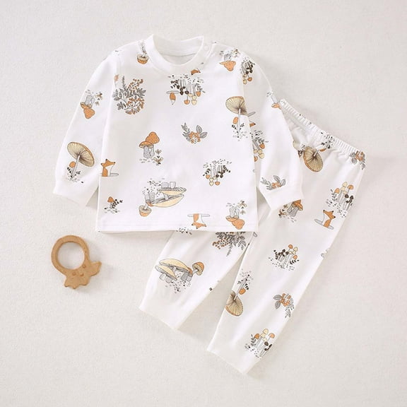 TAGOLD Kids Toddler Casual 2 Piece Outfits Set,Boys Girls Long Sleeve Winter Sets,Children's Printed Home Two-piece Long Sleeved Round Neck Top/shirt Set,2 Years