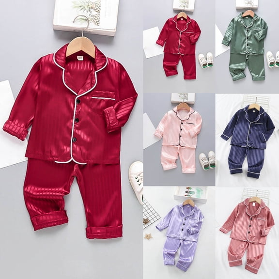 TAGOLD Kids Toddler Casual 2 Piece Outfits Set,Boys Girls Long Sleeve Winter Sets,Children's Silk Printed Home Clothing Color Ding Imitation Silk Long Sleeved V-neck+long Pants Set,4 Years