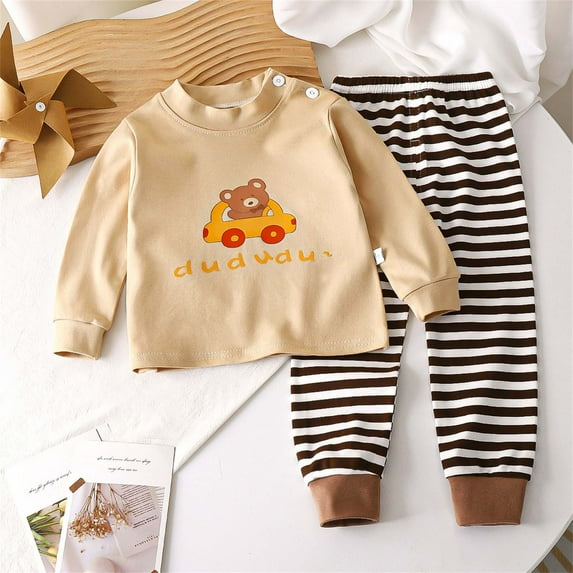 TAGOLD Kids Toddler Casual 2 Piece Outfits Set,Boys Girls Long Sleeve Winter Sets,Fashion Girls And Boys' Casual Long Sleeve Round Neck Collar Botton Printed Long Pants Sets,1 Years