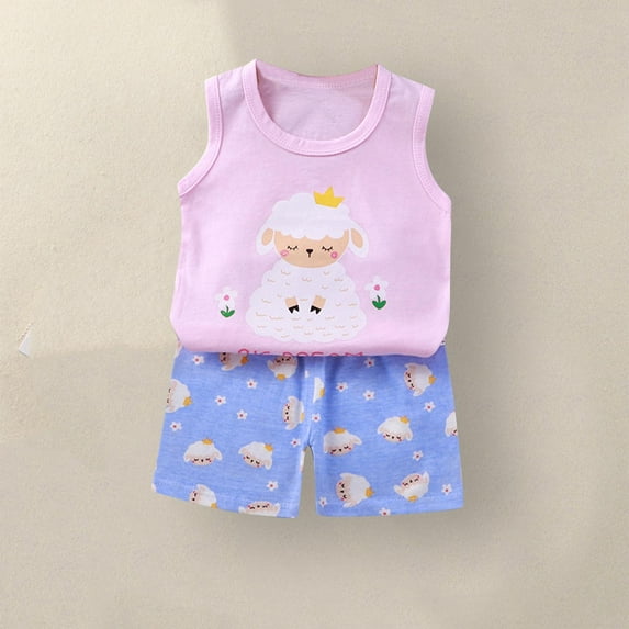 TAGOLD Kids Toddler Casual 2 Piece Outfits Set,Boys Girls Summer Sleeveless Tank Sets,Children's Sleeveless Round Neck Elastic Waist Shorts Casual Two-piece Set,2 Years