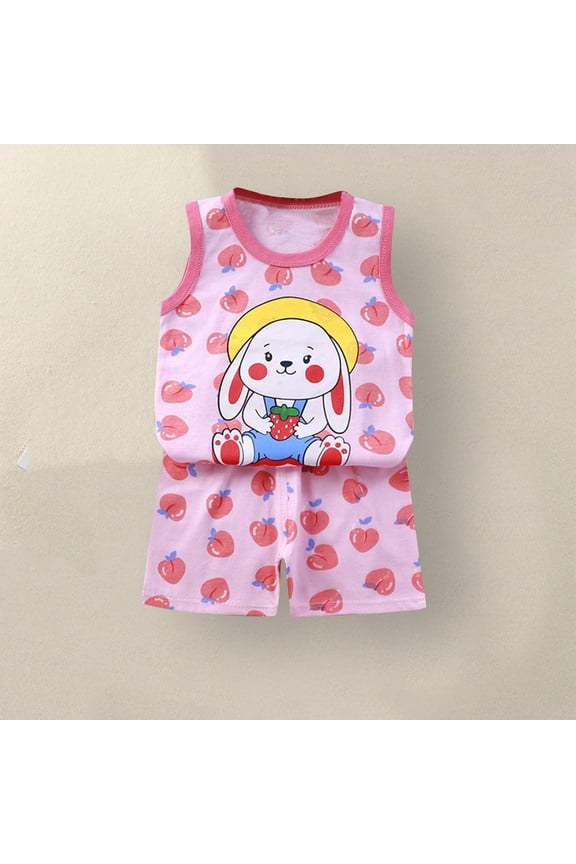 Kids Toddler Casual 2 Piece Outfits Set,Boys Girls Summer Sleeveless Tank Sets,Children's Sleeveless Round Neck Elastic Waist Shorts Casual Two-piece Set,2 Years