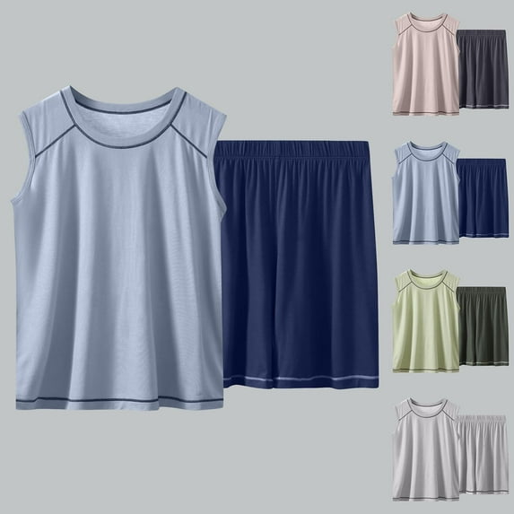 TAGOLD Kids Toddler Casual 2 Piece Outfits Set,Boys Girls Summer Sleeveless Tank Sets,Children's Solid Color Sleeveless Elastic Waist Shorts Mid Size Children's Summer Casual Home Suit Set,5 Years