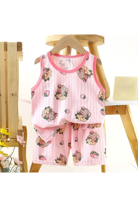 Kids Toddler Casual 2 Piece Outfits Set,Boys Girls Summer Sleeveless Tank Sets,Children's Summer Printing Comfortable Short Round-Neck Tank Sets For Kids,2 Years