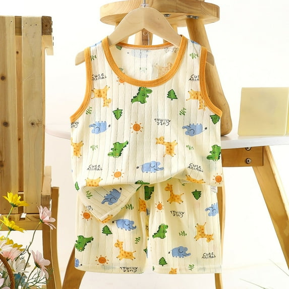 TAGOLD Kids Toddler Casual 2 Piece Outfits Set,Boys Girls Summer Sleeveless Tank Sets,Children's Summer Printing Comfortable Short Round-Neck Tank Sets For Kids,5 Years