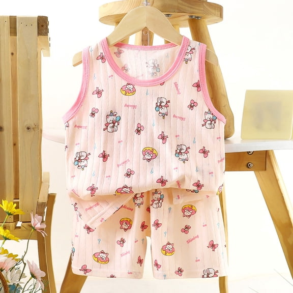 TAGOLD Kids Toddler Casual 2 Piece Outfits Set,Boys Girls Summer Sleeveless Tank Sets,Children's Summer Printing Comfortable Short Round-Neck Tank Sets For Kids,9 Months