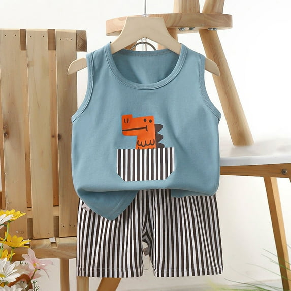 TAGOLD Kids Toddler Casual 2 Piece Outfits Set,Boys Girls Summer Sleeveless Tank Sets,Fashion Boys' Casual Sleeveless Round Neck Collar Botton Printed Short Pants Sets,9 Months