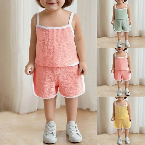 TAGOLD Kids Toddler Casual 2 Piece Outfits Set,Boys Girls Summer Sleeveless Tank Sets,Fashionable Children's Solid Color Sleeveless Camisole Elastic Waist Shorts Summer Casual Set,0 Years