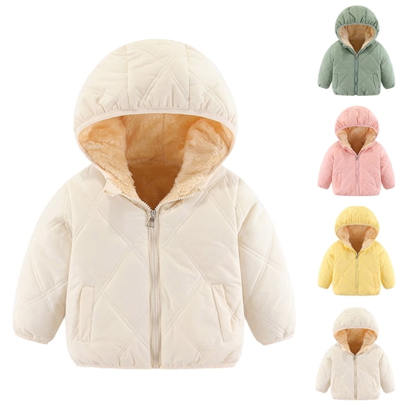 TAGOLD Kids Winter Coat Jackets for Kids Solid Long Sleeve Hooded Fleece Lined Windproof Quilted Warm Outerwear for 12 Months-6 Years Boys and Girls