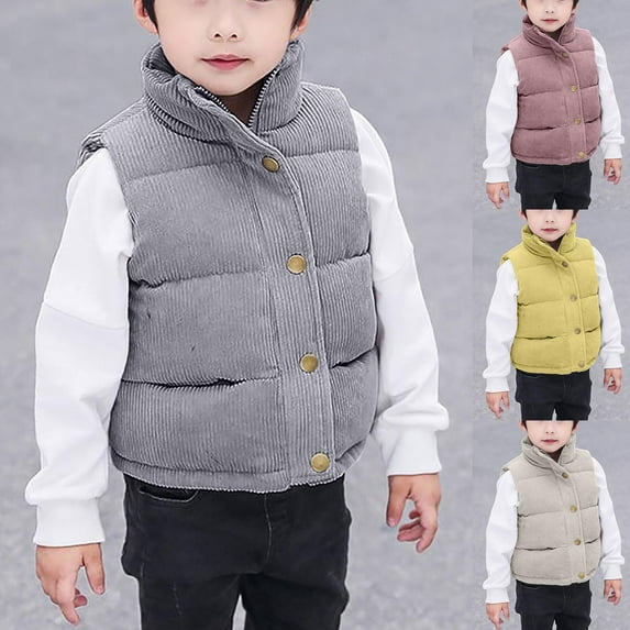 TAGOLD Kids Winter Coat Jackets for Kids Solid Sleeveless Hoodless Thickened Down Button Pockets Warm Casual Outerwear for 3-10 Years