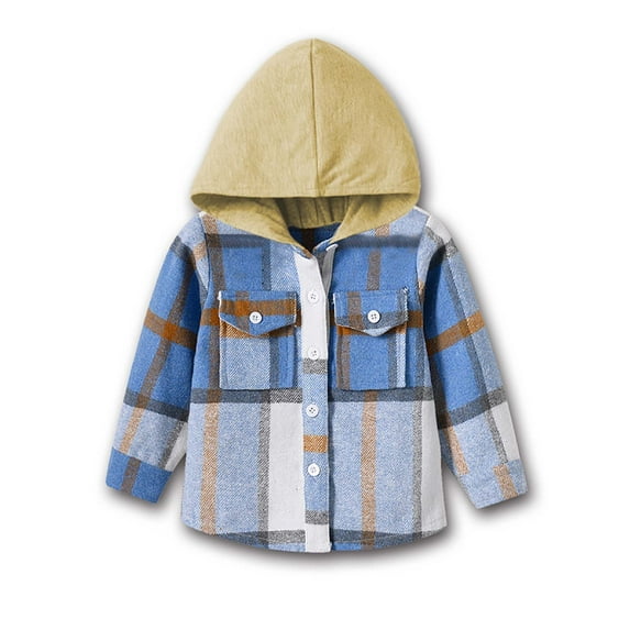 TAGOLD Kids Winter Coats,Fall Winter Jacket for Boys Girls,Hooded Long Sleeved Brushed Plaid Shirt Jacket