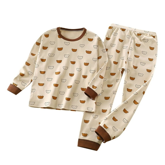 Summer Savings! TAGOLD Kids Sets, Toddler Baby Kids Winter Boys Girls Solid Color Bear Print Long Sleeved Home Wear Clothes Suit