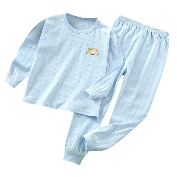 Summer Savings! TAGOLD Kids Sets, Toddler Baby Kids Winter Boys Girls Solid Color Lattice Bear Print Long Sleeved Home Wear Clothes Suit