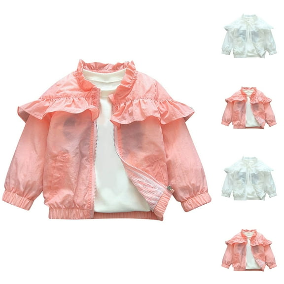 TAGOLD Little Girl Coats Winter Coats for Girls Floral Embroidered Print Ruffle Round Neck Unhooded Long Sleeve Cardigan