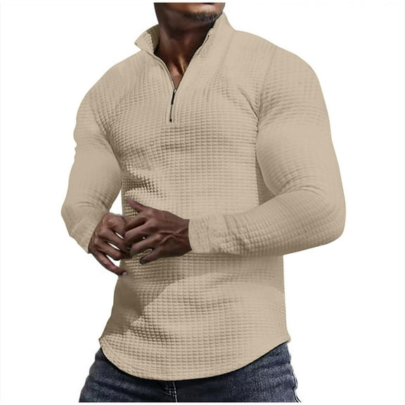 TAGOLD Men Fall Winter Sweater Tops,Men Fashion Solid Color Half Zipper Long Sleeve Stand Up Collar Blouse Shirt Top