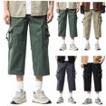 thumbnail image 1 of TAGOLD Mens Cargo Capris Pants Elastic Waist Zipper Pocket 8 Length Summer Work Casual Trousers, 1 of 5