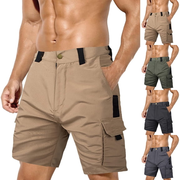 TAGOLD Mens Cargo Capris Pants Solid Color Elastic Waist Drawstring Multi Pocket Casual Workwear Mens Shorts