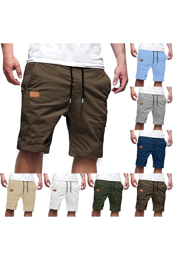 Mens Cargo Capris Pants Solid Color Leather Patch Casual Summer Workwear Mens Shorts
