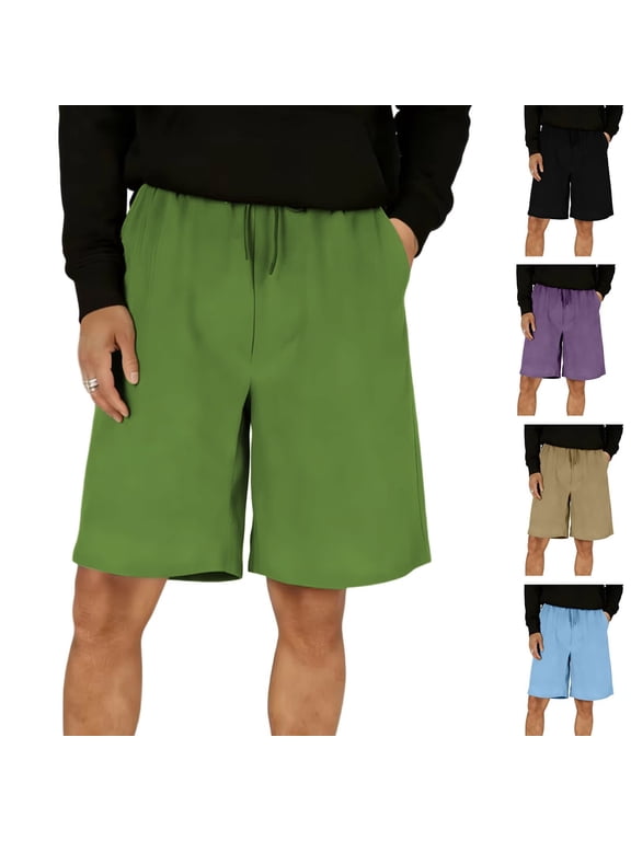 Mens Half Shorts Pants Drawstring Elastic Waist Slant Side Pocket Lightweight Casual Summer Shorts