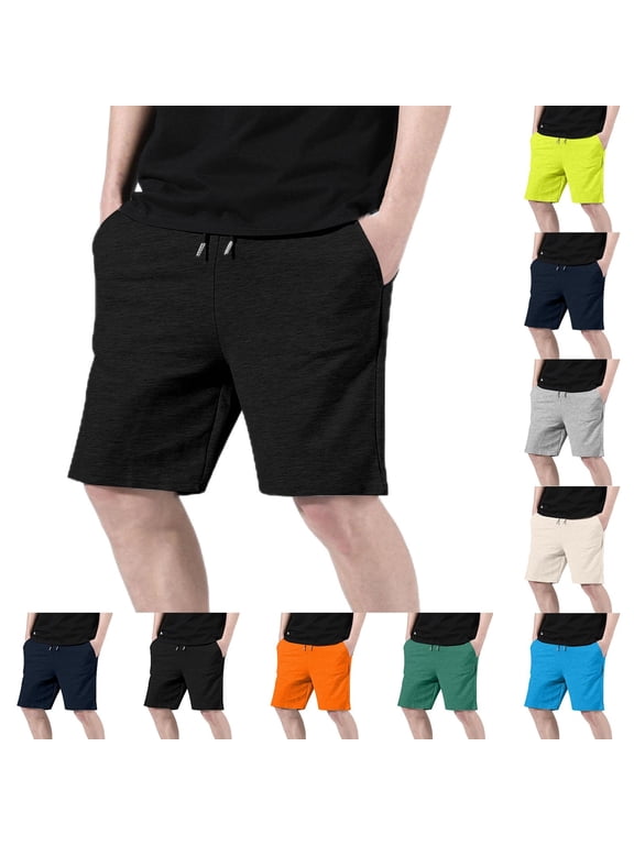Mens Half Shorts Pants Knit Drawstring Elastic Waist Fitness Bottoms