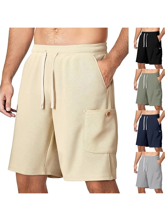 Mens Half Shorts Pants Solid Color Breathable Elastic Waist Pocket Workout Training Shorts