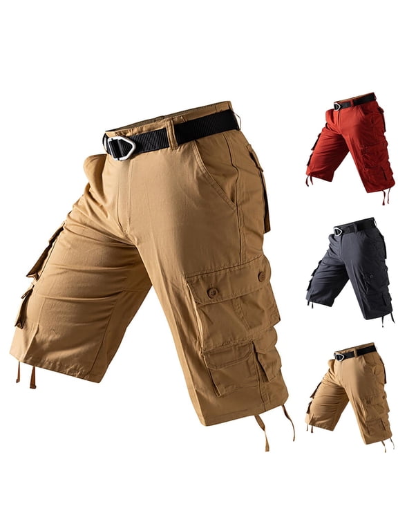 Mens Half Shorts Pants Solid Color Button Zipper Pocket Workwear Casual Vacation Shorts