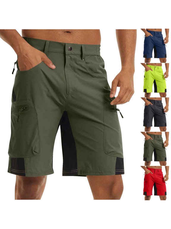 Mens Half Shorts Pants Solid Color Casual Elastic Waist Zipper Pocket Summer Workwear Shorts
