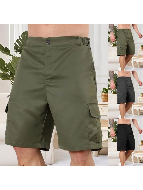 Mens Half Shorts Pants Solid Color Casual Multi Pocket Summer Workwear Casual Shorts