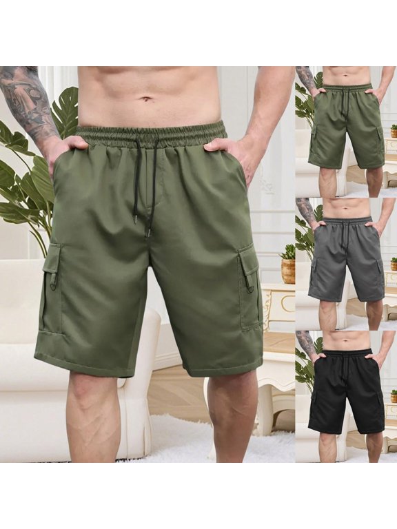 Mens Half Shorts Pants Solid Color Casual Multi Pocket Summer Workwear Weekend Shorts