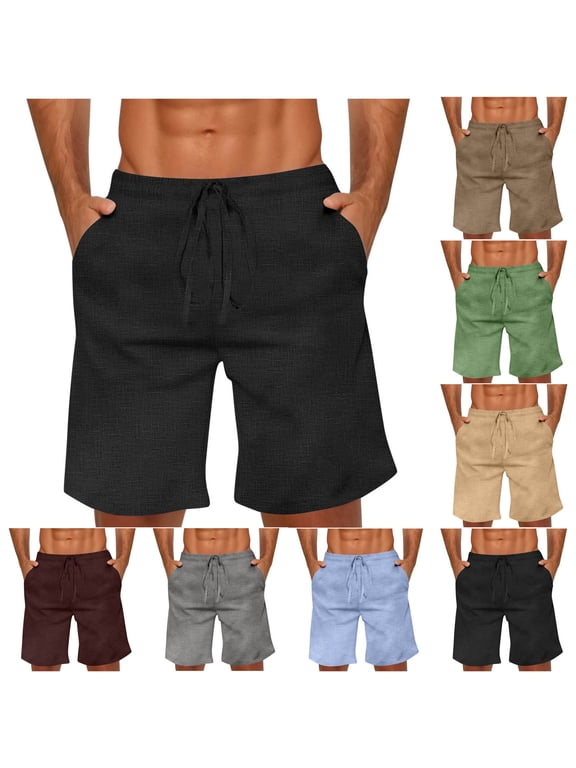 Mens Half Shorts Pants Solid Color Drawstring Elastic Waist Casual Bottoms With Pockets