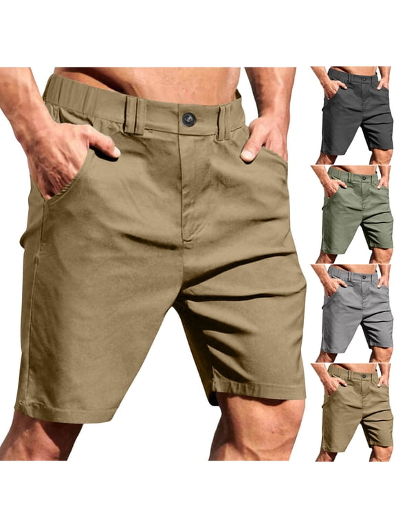 Mens Half Shorts Pants Solid Color Elastic Waist Button Pocket Casual Summer Workout Shorts