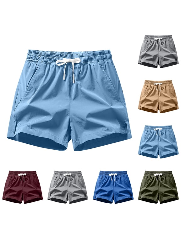 Mens Half Shorts Pants Solid Color Elastic Waist Drawstring Pocket Comfortable Summer Casual Shorts