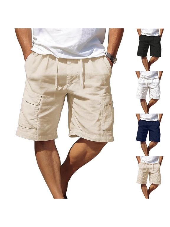 Mens Half Shorts Pants Solid Color Elastic Waist Pocket Lightweight Casual Summer Shorts
