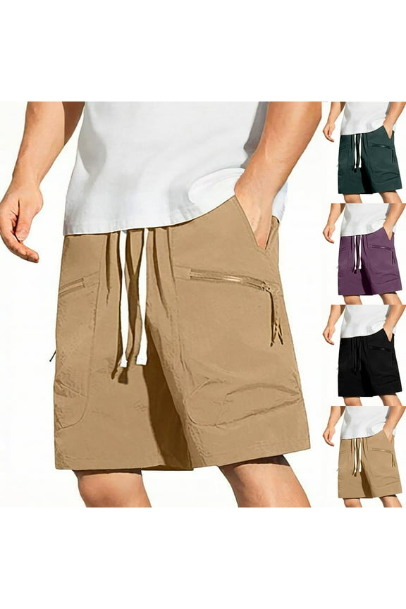Mens Half Shorts Pants Solid Color Elastic Waist Zipper Pocket Workout Training Shorts
