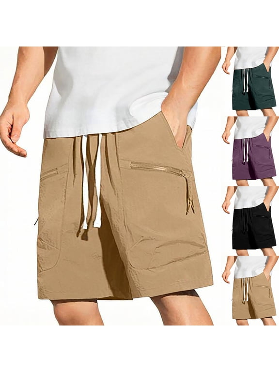 Mens Half Shorts Pants Solid Color Elastic Waist Zipper Pocket Workout Training Shorts