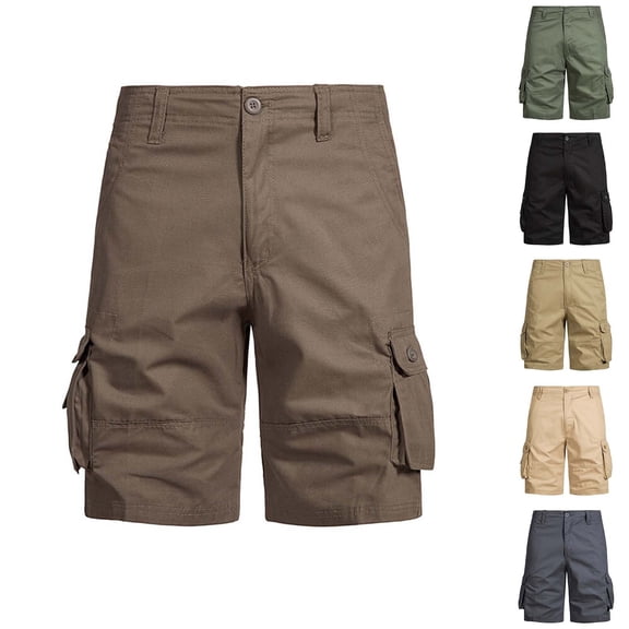 TAGOLD Mens Half Shorts Pants Solid Color Fashion Button Multi Pocket Summer Casual Shorts