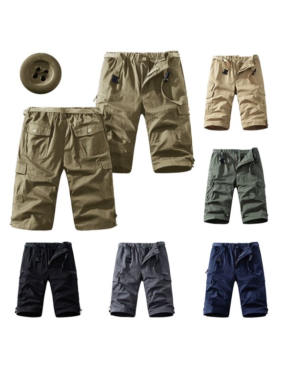 Mens Half Shorts Pants Solid Color Multi Pocket Cargo Sport Casual Mid Thigh Shorts For Outdoor Wear